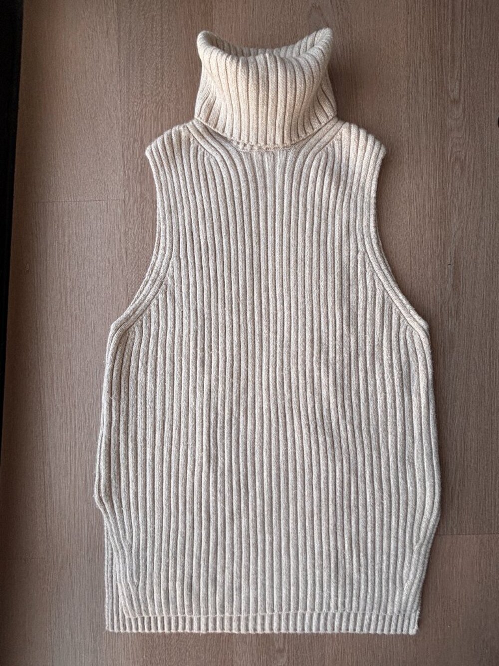 Ivory Ribbed Sleeveless Turtleneck Sweater Vest
